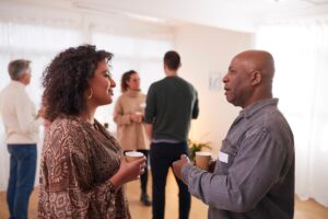 Two people talking after a drug addiction recovery session in Boise, ID