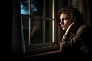 Woman looks out window and wonders about the link between cocaine and anxiety