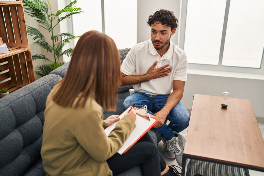 Man asks therapist what you do in addiction therapy