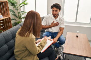 Man asks therapist what you do in addiction therapy