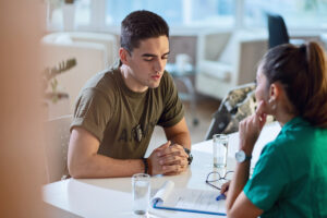 A veteran learning about PTSD benefits for veterans in Idaho