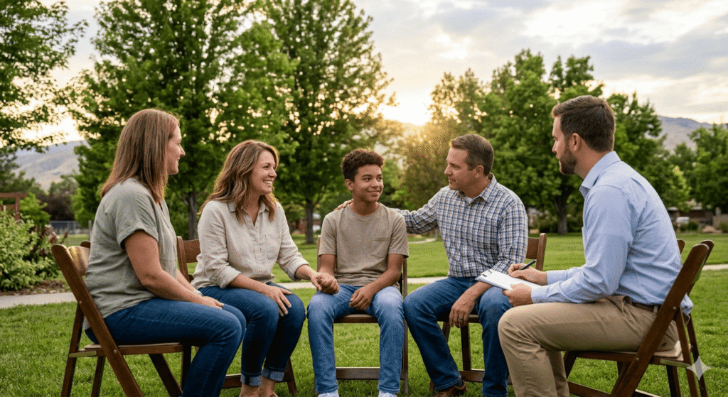 Family participating in teen addiction recovery support in the Treasure Valley