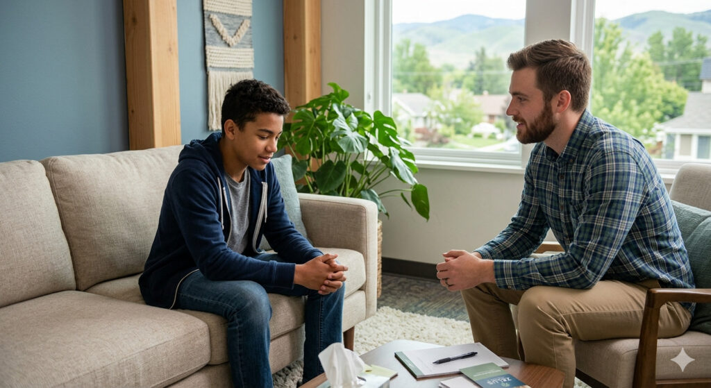 Teen participating in personalized counseling at Zelus Recovery Boise