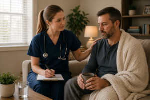 Person beginning a medically supervised alcohol detox at home with support from Zelus Recovery in Boise, Idaho.