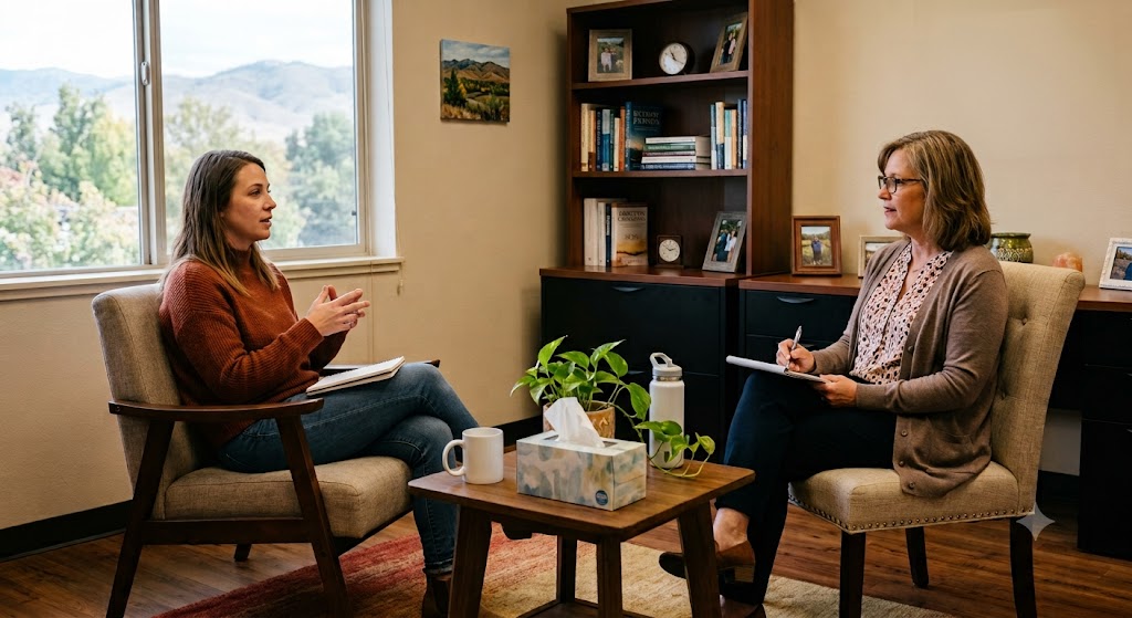 Individual meeting with a counselor after completing alcohol detox at home in Boise, Idaho.