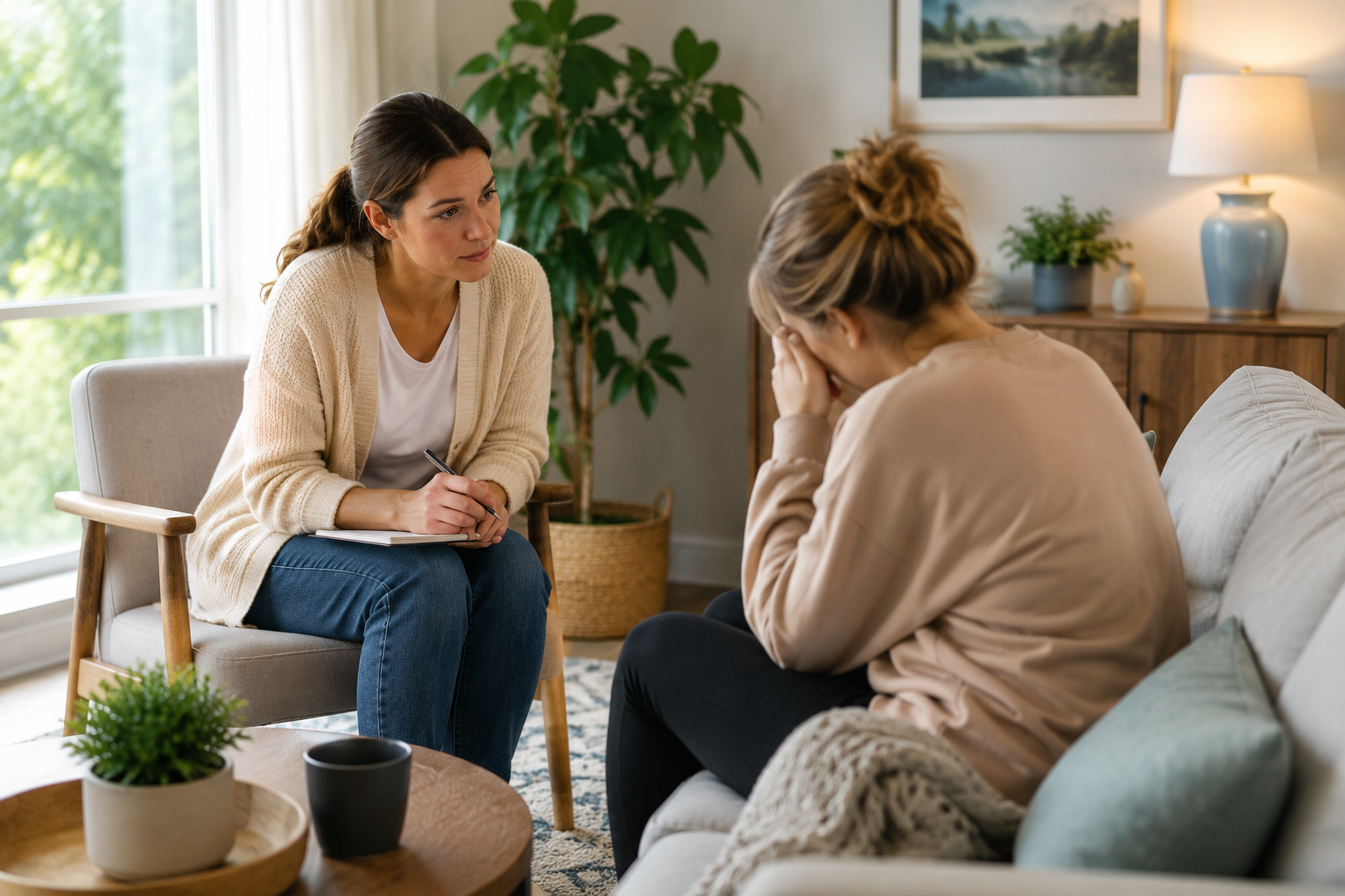 Compassionate addiction treatment professional supporting a client during Zelus Recovery's Detox at Home program.