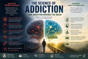 The science of addiction showing how addiction rewires the brain