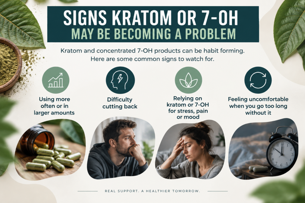 Signs kratom or 7-OH use may be becoming a problem