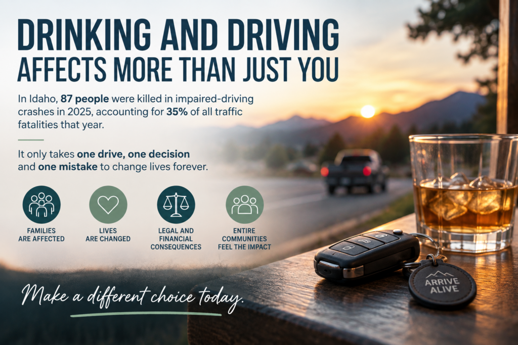 Drinking and driving in Idaho showing car keys, alcohol and impaired driving statistics